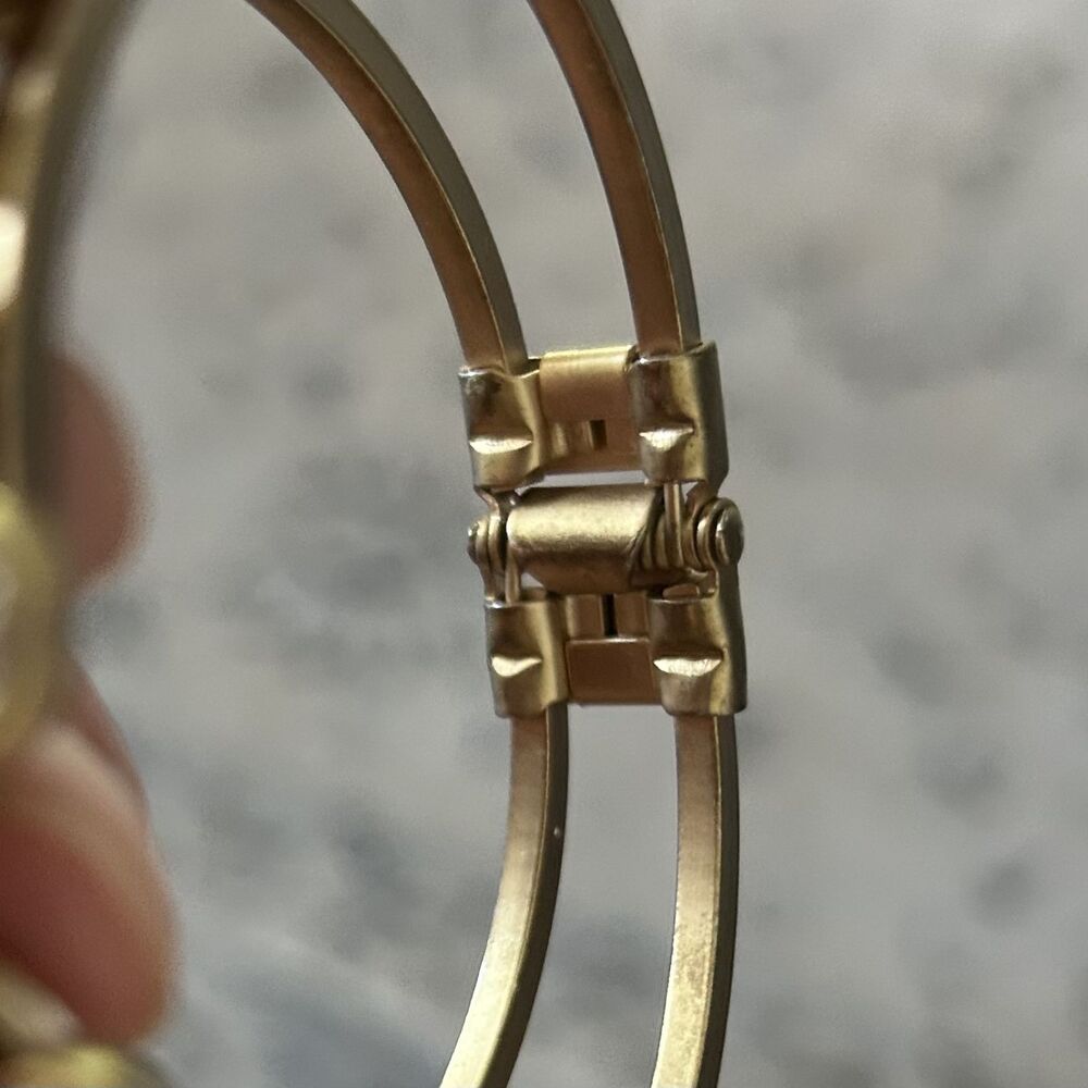 Gold Tone Floral Crystal Hinged Bracelet Rhinestone Flower Cluster Cuff - Picture 6 of 9